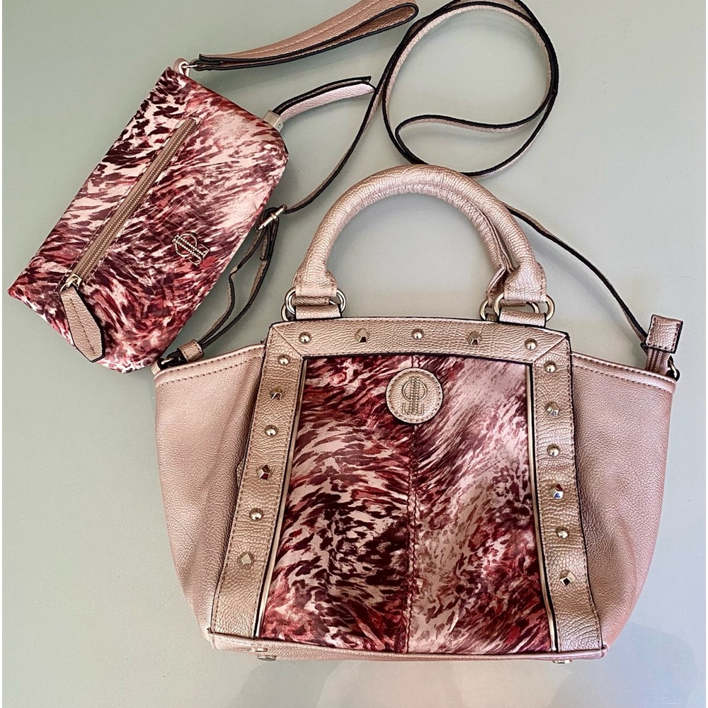 Jennifer Lopez Bag Metallic Pink Top Handles With Crossbody Straps & Wallet